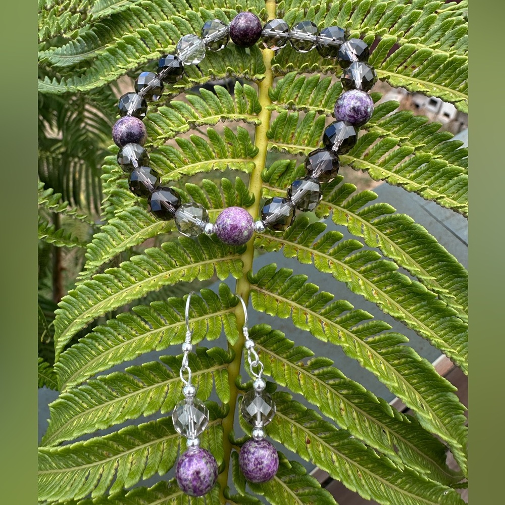 Atlantisite & Smoky Topaz in .925 Sterling Silver Bracelet & Earrings Set